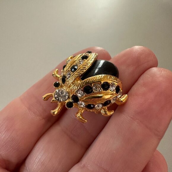 Rhinestone Fly Beatle Bug Hat Scarf Pins Lapel Clips Set of 4 Art to Wear Boho - Picture 6 of 12